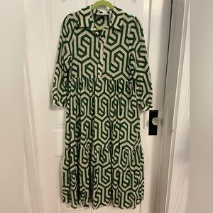 Zara Geometric Green/Cream Midi Dress M